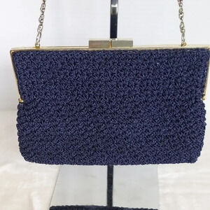 Vintage Jacobson's‎ Navy Blue Macrame Bag Chain Shoulder Bag Kiss Lock Closure